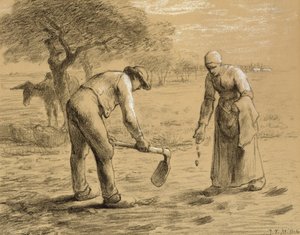 农民种植土豆（铅笔和粉笔在纸上） 作者 让·弗朗索瓦·米勒